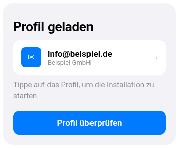 iOS: Profil geladen, Beispielkonto info@beispiel.de